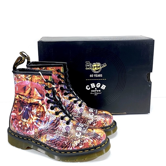 1460 cbgb printed leather lace up boots